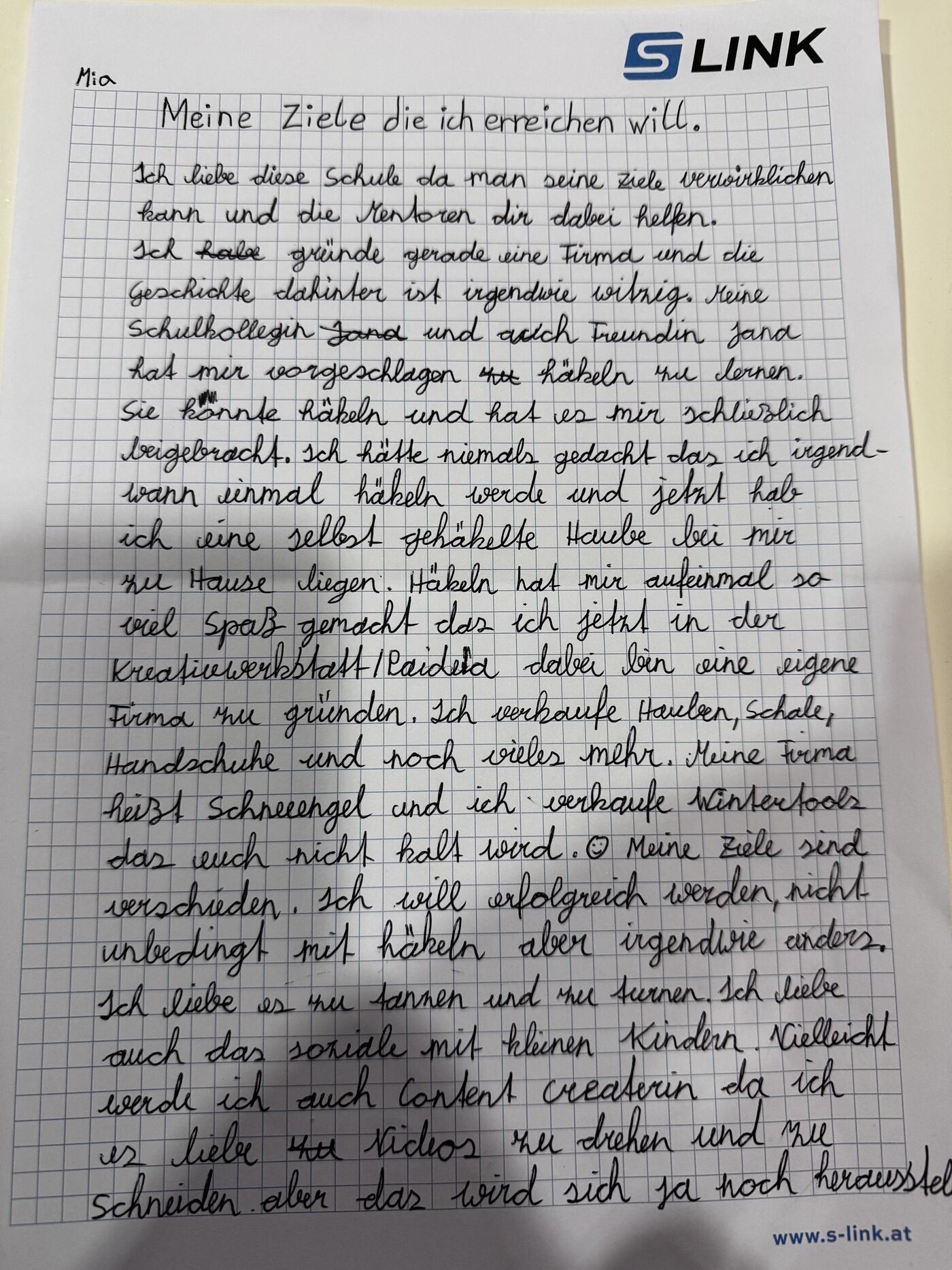 Handgeschriebene Seite 1 von Mia, 15. Oktober 2026